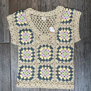 POL Crochet Granny Square Sleeveless Top - Boho Pastel Chic‎ Cute
